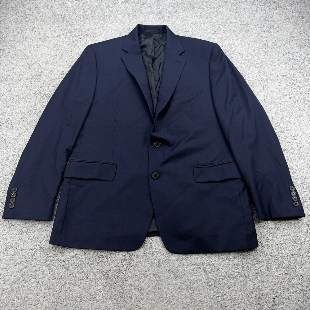 Lauren Ralph Lauren Suit Mens 42R 36x30 Blue Stretch Pleated Pant Wool Blend